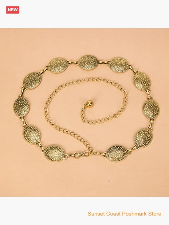Metal Waist Chain Belt Retro Turquoise Stone Punk Western Concho